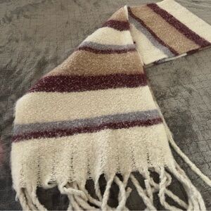 Striped Fringe Scarf in Cream, Brown, burgundy and gray!  Beautiful!
